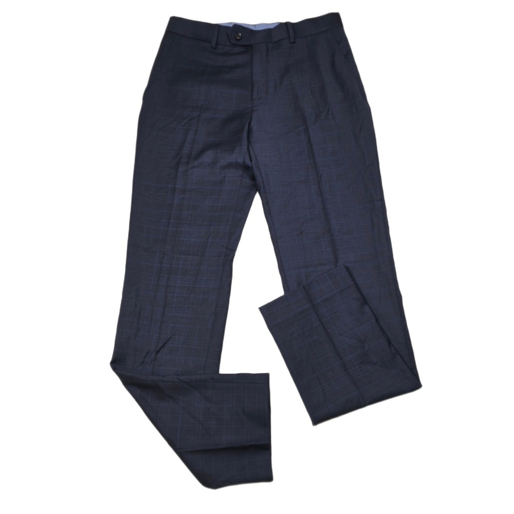 Tommy Hilfiger Wool Dress Pants Mens 32x32 Blue Plaid Modern Stretch $190‎ NEW